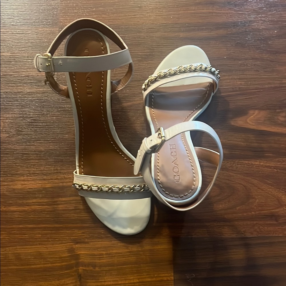 Coach Women's Cream Sandals with Chain Detail